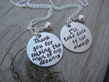 2 Necklace Set- Mother in Law Gifts- "Thank you for raising the man of my dreams" and "I'll take care of her always"- Hand-Stamped Necklaces with an accent bead of your choice