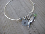 Manatee Charm Bracelet- Adjustable Bangle Bracelet with an Initial Charm and an Accent Bead of your choice