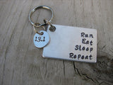 Half Marathon Keychain- "Run Eat Sleep Repeat" with extra disc with "13.1"- Hand Stamped Metal Keychain