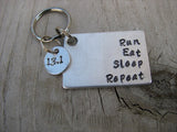 Half Marathon Keychain- "Run Eat Sleep Repeat" with extra disc with "13.1"- Hand Stamped Metal Keychain