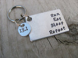 Half Marathon Keychain- "Run Eat Sleep Repeat" with extra disc with "13.1"- Hand Stamped Metal Keychain