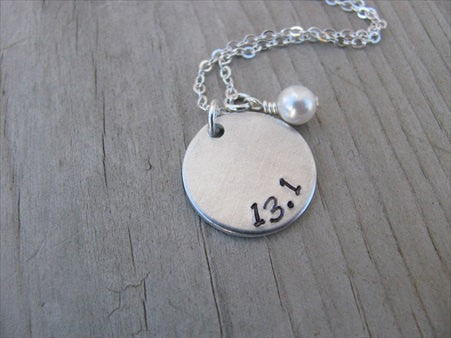 Half Marathon Inspiration Necklace- "13.1" - Hand-Stamped Necklace with an accent bead in your choice of colors