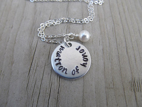 Matron of Honor Necklace- "matron of honor" - Hand-Stamped Necklace with an accent bead in your choice of colors