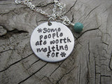 Hand-Stamped Necklace- "Some people are worth melting for" with a snowflakes- Hand-Stamped Necklace with an accent bead of your choice