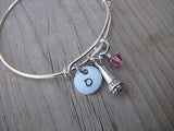Microphone Charm Bracelet- Gift for Singer- Adjustable Bangle Bracelet with an Initial Charm and an Accent bead of your choice