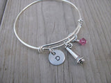 Microphone Charm Bracelet- Gift for Singer- Adjustable Bangle Bracelet with an Initial Charm and an Accent bead of your choice