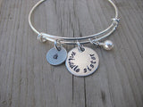 Middle Sister Bracelet - hand-stamped "middle sister" Bracelet with initial charm  - Hand-Stamped Bracelet  -Adjustable Bangle Bracelet with an accent bead of your choice