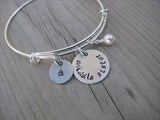 Middle Sister Bracelet - hand-stamped "middle sister" Bracelet with initial charm  - Hand-Stamped Bracelet  -Adjustable Bangle Bracelet with an accent bead of your choice