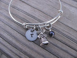 Windmill Charm Bracelet- Adjustable Bangle Bracelet with an Initial Charm and an Accent Bead of your choice