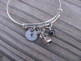 Windmill Charm Bracelet- Adjustable Bangle Bracelet with an Initial Charm and an Accent Bead of your choice
