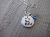 Mom Necklace- "I ♥ my mom" - Hand-Stamped Necklace with an accent bead in your choice of colors