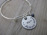 Mother's Bracelet - "Mom...forever friend" Bracelet-  Hand-Stamped Bracelet- Adjustable Bangle Bracelet with an accent bead of your choice