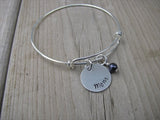 Gift for Mom- Mother's Bracelet- "Mom"  - Hand-Stamped Bracelet- Adjustable Bangle Bracelet with an accent bead of your choice