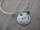 Mother's Bracelet - "Mom...forever friend" Bracelet-  Hand-Stamped Bracelet- Adjustable Bangle Bracelet with an accent bead of your choice