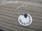 World's Best Mom Inspiration Necklace- "World's Best Mom" - Hand-Stamped Necklace with an accent bead in your choice of colors