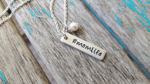 Mom Necklace - Hand-Stamped Necklace "#momlife" with an accent bead of your choice