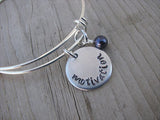 Motivation Inspiration Bracelet- "motivation"  - Hand-Stamped Bracelet  -Adjustable Bangle Bracelet with an accent bead of your choice