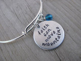 Faith Can Move Mountains Bracelet- "faith can move mountains" - Hand-Stamped Bracelet- Adjustable Bangle Bracelet with an accent bead of your choice