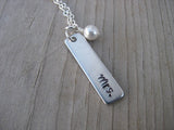 Newlywed Necklace, Hand-Stamped Rectangle Pendant Necklace "Mrs." - Hand-Stamped Necklace with an accent bead of your choice