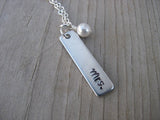 Newlywed Necklace, Hand-Stamped Rectangle Pendant Necklace "Mrs." - Hand-Stamped Necklace with an accent bead of your choice