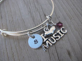 I ♥ Music Charm Bracelet- Adjustable Bangle Bracelet with an accent bead in your choice of colors