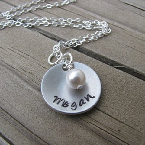 Personalized Name Necklace-  Hand-Stamped Necklace with a name and accent bead of your choice