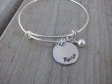 Nana Bracelet- "Nana"  - Hand-Stamped Bracelet- Adjustable Bangle Bracelet with an accent bead in your choice of colors