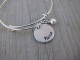 Nana Bracelet- "Nana"  - Hand-Stamped Bracelet- Adjustable Bangle Bracelet with an accent bead in your choice of colors