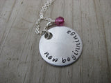 New Beginnings Inspiration Necklace- "new beginnings" - Hand-Stamped Necklace with an accent bead in your choice of colors