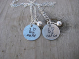 Aunt, Niece Necklace Set, "I ♥ my aunt" and "I ♥ my niece" with an accent bead of your choice on each- set of 2 necklaces- Hand-Stamped Necklaces  -with an accent bead of your choice
