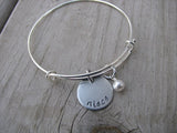 Niece Bracelet- "niece"  - Hand-Stamped Bracelet- Adjustable Bangle Bracelet with an accent bead in your choice of colors