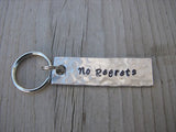 No Regrets Inspiration Keychain - "No Regrets"  - Hand Stamped Metal Keychain- small, narrow keychain