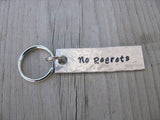 No Regrets Inspiration Keychain - "No Regrets"  - Hand Stamped Metal Keychain- small, narrow keychain