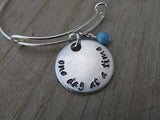 One Day at a Time Inspiration Bracelet- "one day at a time" - Hand-Stamped Bracelet- Adjustable Bangle Bracelet with an accent bead of your choice