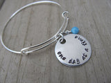 One Day at a Time Inspiration Bracelet- "one day at a time" - Hand-Stamped Bracelet- Adjustable Bangle Bracelet with an accent bead of your choice