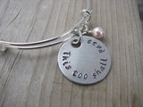 This Too Shall Pass Bracelet- "This too shall pass" - Hand-Stamped Bracelet- Adjustable Bangle Bracelet with an accent bead of your choice