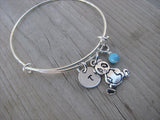 Panda Charm Bracelet- Adjustable Bangle Bracelet with an Initial Charm and an Accent Bead of your choice