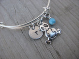 Panda Charm Bracelet- Adjustable Bangle Bracelet with an Initial Charm and an Accent Bead of your choice
