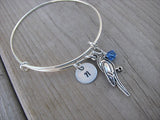 Parrot Charm Bracelet- Adjustable Bangle with an Initial Charm and an Accent Bead of your choice