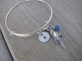 Parrot Charm Bracelet- Adjustable Bangle with an Initial Charm and an Accent Bead of your choice