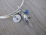 Parrot Charm Bracelet- Adjustable Bangle with an Initial Charm and an Accent Bead of your choice