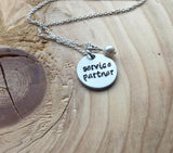 Service Partner Necklace- "service partner"- Hand-Stamped Necklace with an accent bead in your choice of colors