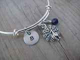 Peacock Charm Bracelet- Adjustable Bangle Bracelet with an Initial Charm and an Accent Bead of your choice
