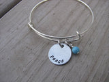 Peace Inspiration Bracelet- "peace"  - Hand-Stamped Bracelet- Adjustable Bangle Bracelet with an accent bead of your choice