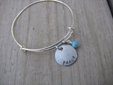 Peace Inspiration Bracelet- "peace"  - Hand-Stamped Bracelet- Adjustable Bangle Bracelet with an accent bead of your choice
