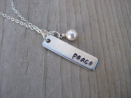 Peace Inspiration Necklace-"peace" - Hand-Stamped Necklace with an accent bead in your choice of colors