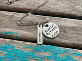 Personalized Powerful By Faith! Necklace- "Powerful By Faith!" with a date, name charm, and accent bead of your choice - Hand-Stamped Necklace