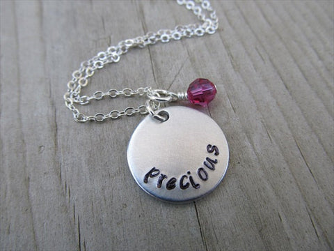 Precious Necklace- Hand-Stamped Necklace "precious" with an accent bead in your choice of colors