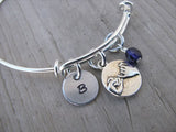 Pinky Promise Charm Bracelet- Adjustable Bangle Bracelet with an Initial Charm and an Accent Bead of your choice