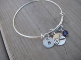 Pinky Promise Charm Bracelet- Adjustable Bangle Bracelet with an Initial Charm and an Accent Bead of your choice